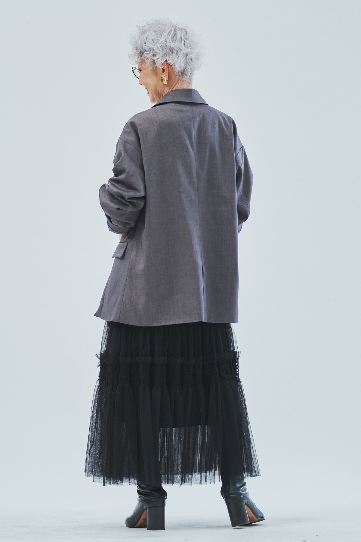 Rin  上着とスカートとジャケットです SET】ANDMOREプリントロンT+エレガントティアードチュール