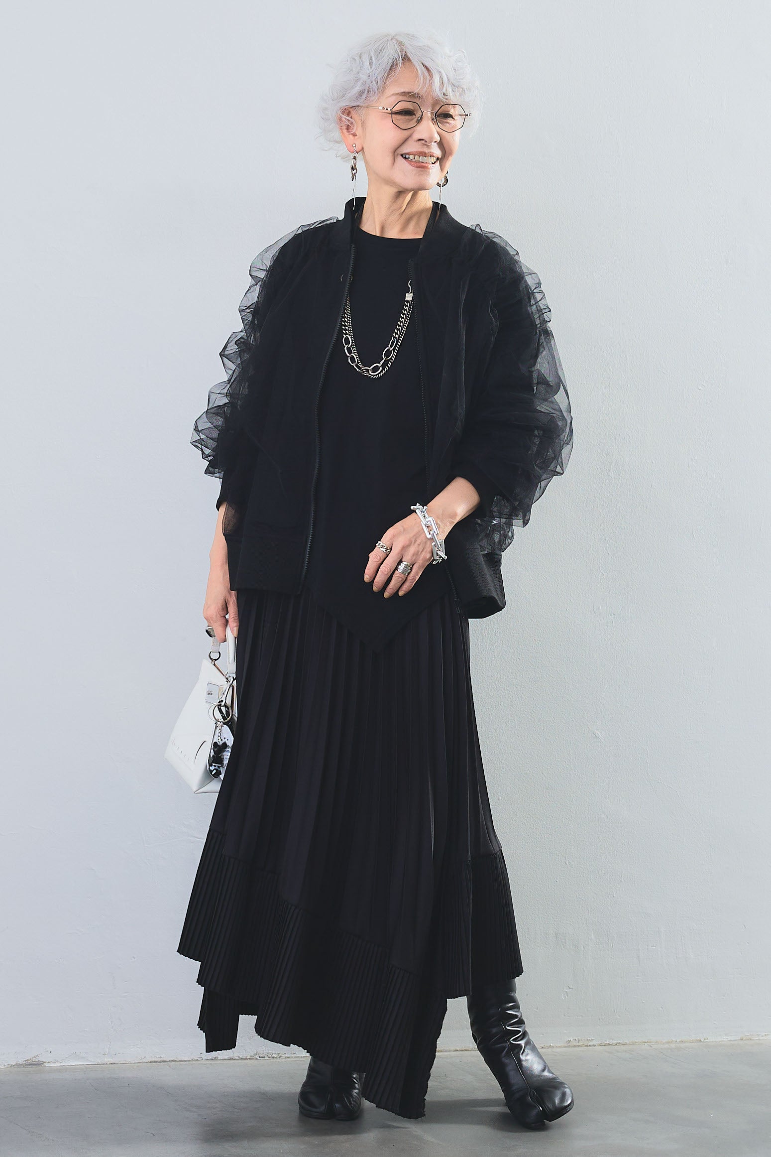 SET】アシンメトリーロンT+ギャザーボリュームスリーブチュール