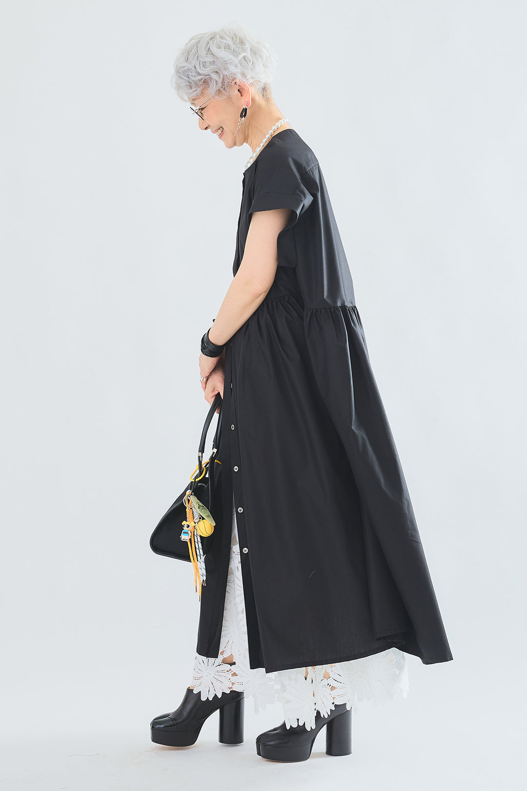 【SET】オーバーフレンチスリーブギャザーシャツワンピース+ケミカルレースフラワースカート(2set)