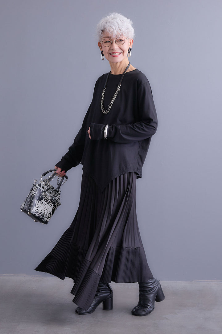 【SET】アシンメトリーロンT+アシンメトリープリーツスカート(2set)