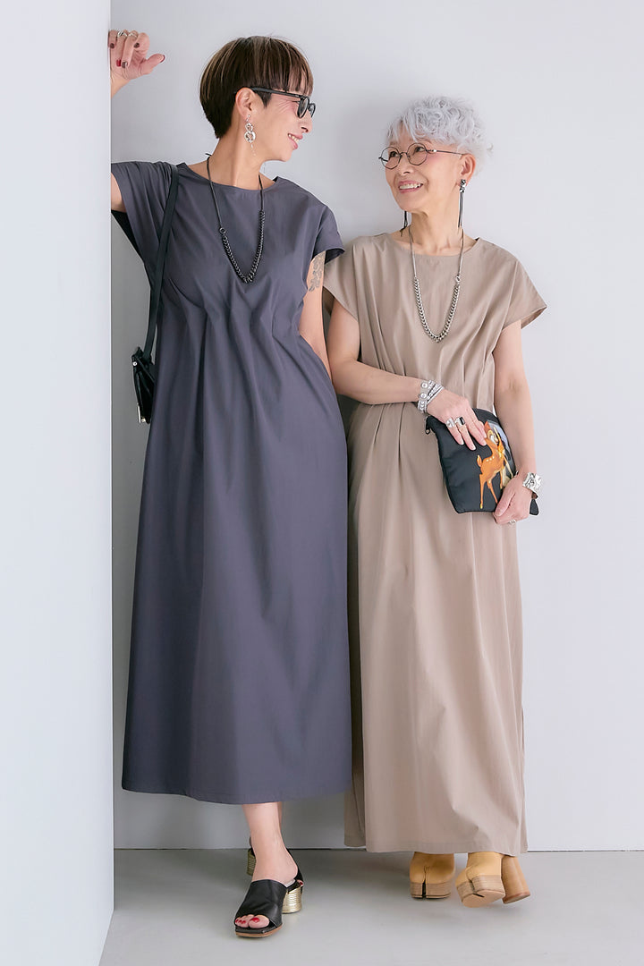 【予約】速乾&UVカットウエストタックストレッチワンピース
