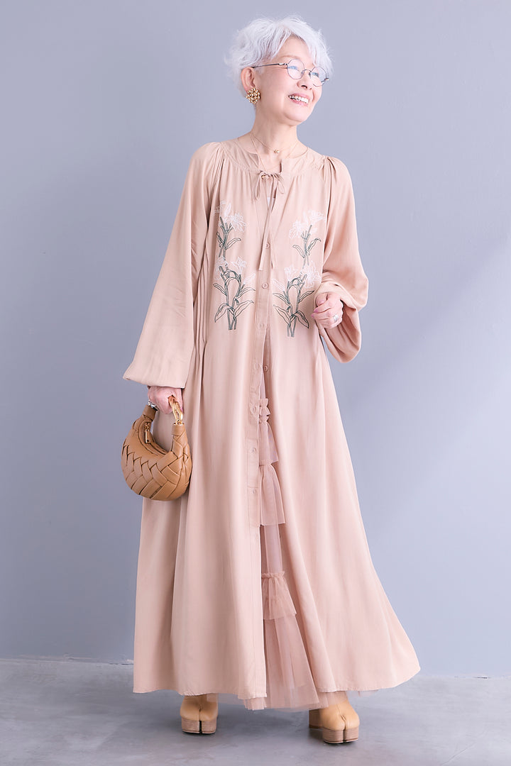 【予約】フラワーエンブロイダリーシャツワンピース