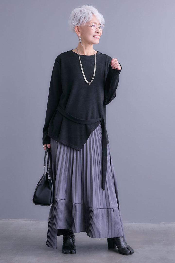 【予約】ウエストベルトアシンメトリーニットトップス