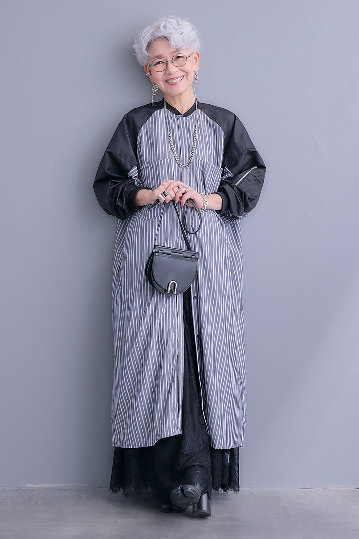 【予約】MA-1スリーブストライプシャツワンピース