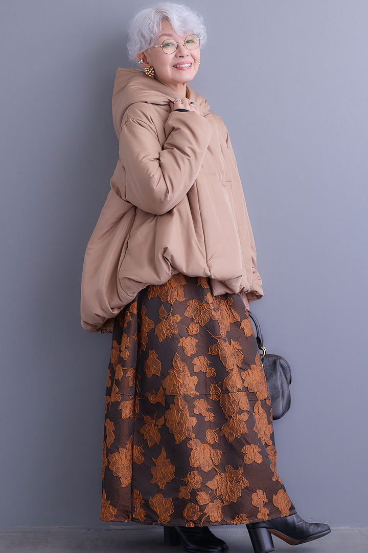 【SET】バルーンシルエットエアパフジャケット+ジャガードフラワースカート(2set)