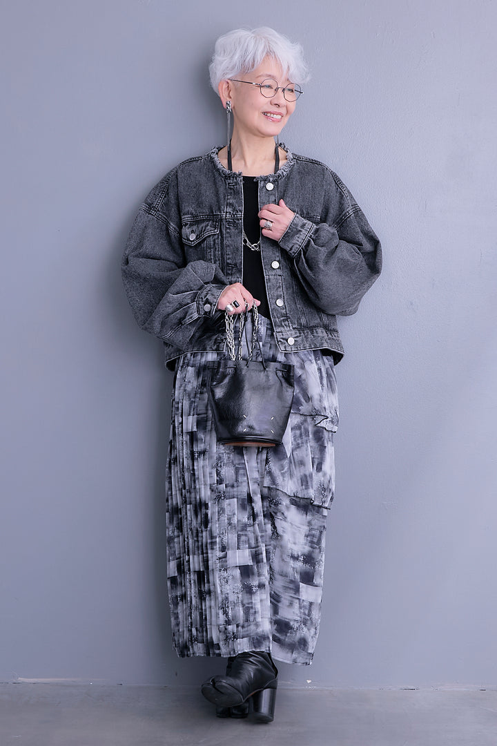 【予約】アシメフラワープリーツドッキングワンピース