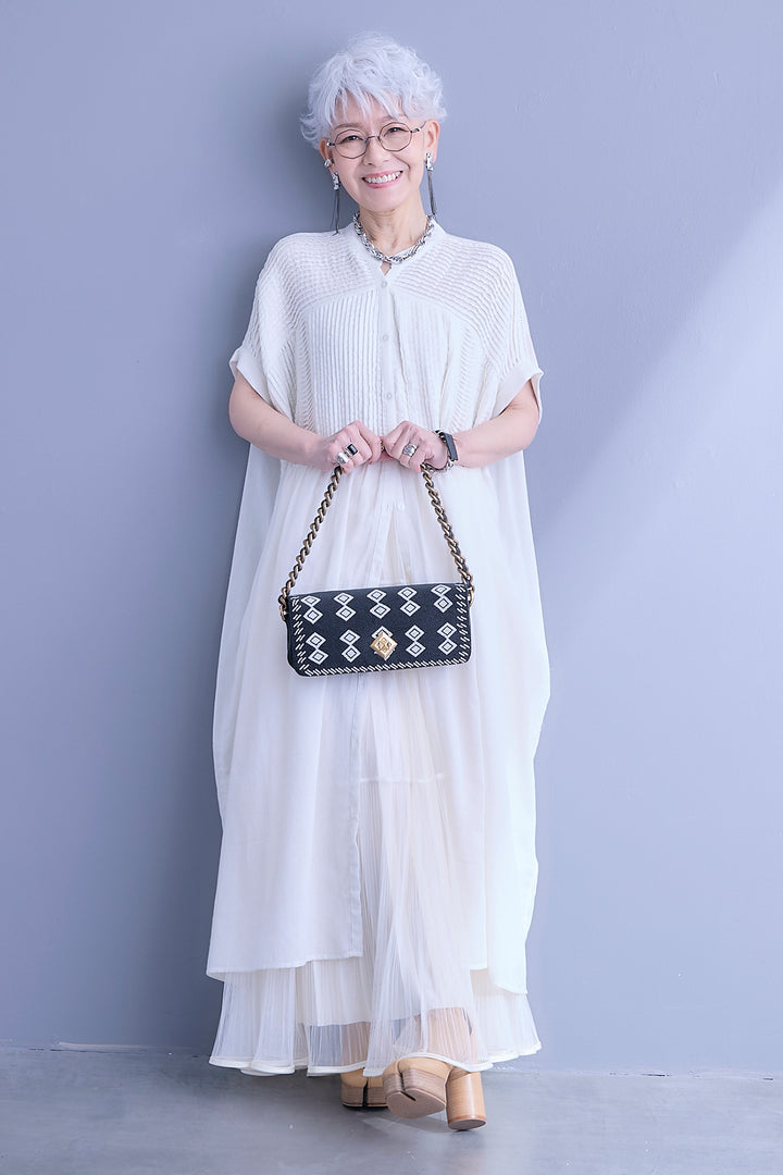 【SET】モスコットンピンタック×ハシゴレースワンピース+2WAYラメサテンプリーツ×シアーティアードチュールスカート(2set)