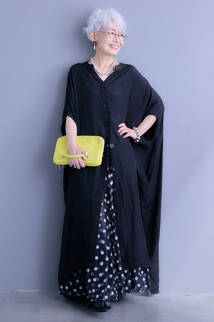 【SET】ドルマンルーズシャツワンピース+ドットチュールフレアスカート(2set)