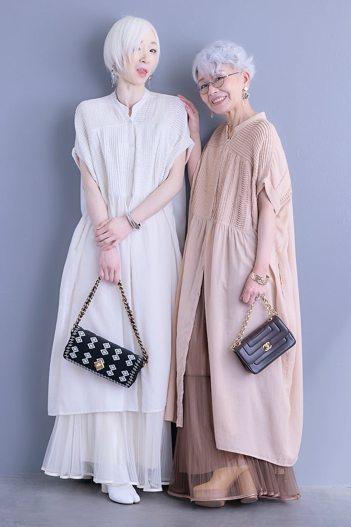 【SET】モスコットンピンタック×ハシゴレースワンピース+2WAYラメサテンプリーツ×シアーティアードチュールスカート(2set)