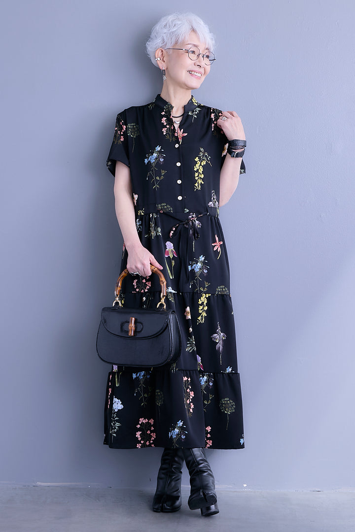 【予約】接触冷感フラワースキッパーティアードワンピース