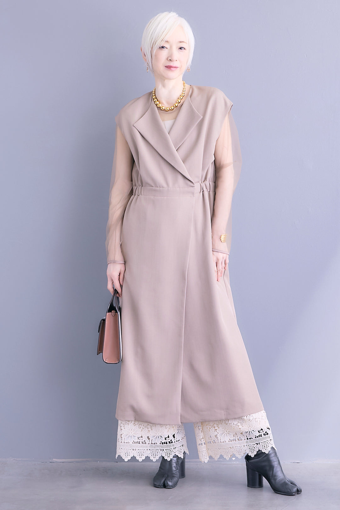 【予約】ジレワンピース×チュールトップスSET