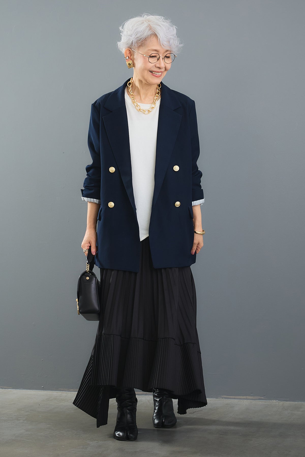 SET】アシンメトリーウェーブロンT+ツイルテーラードジャケット+