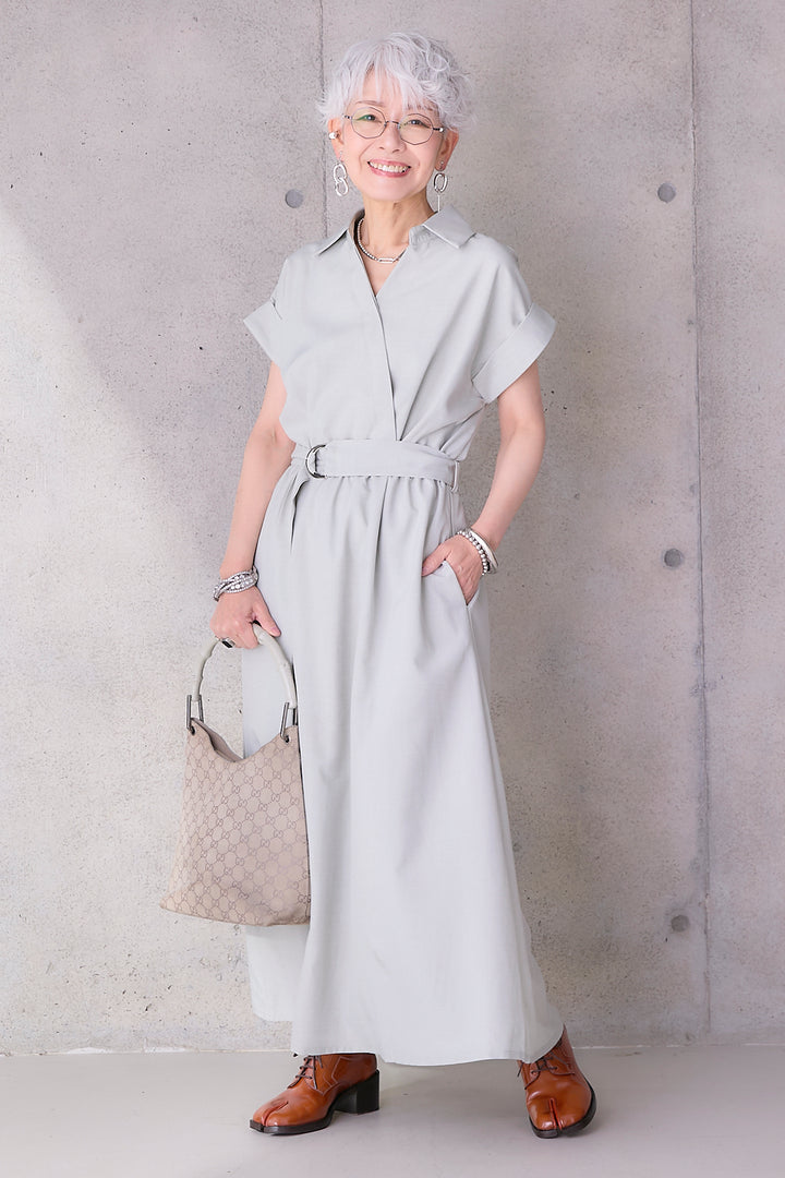 【予約】ロールアップスキッパーカシュクールワンピース