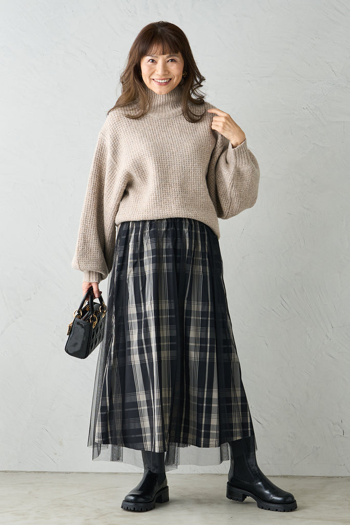 即納】チェック×チュールレイヤードスカート – AIJAN