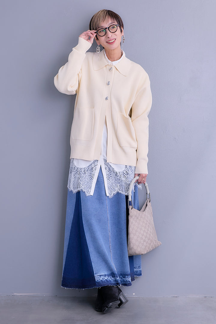 【予約】メタルボタンスリットニットカーデ