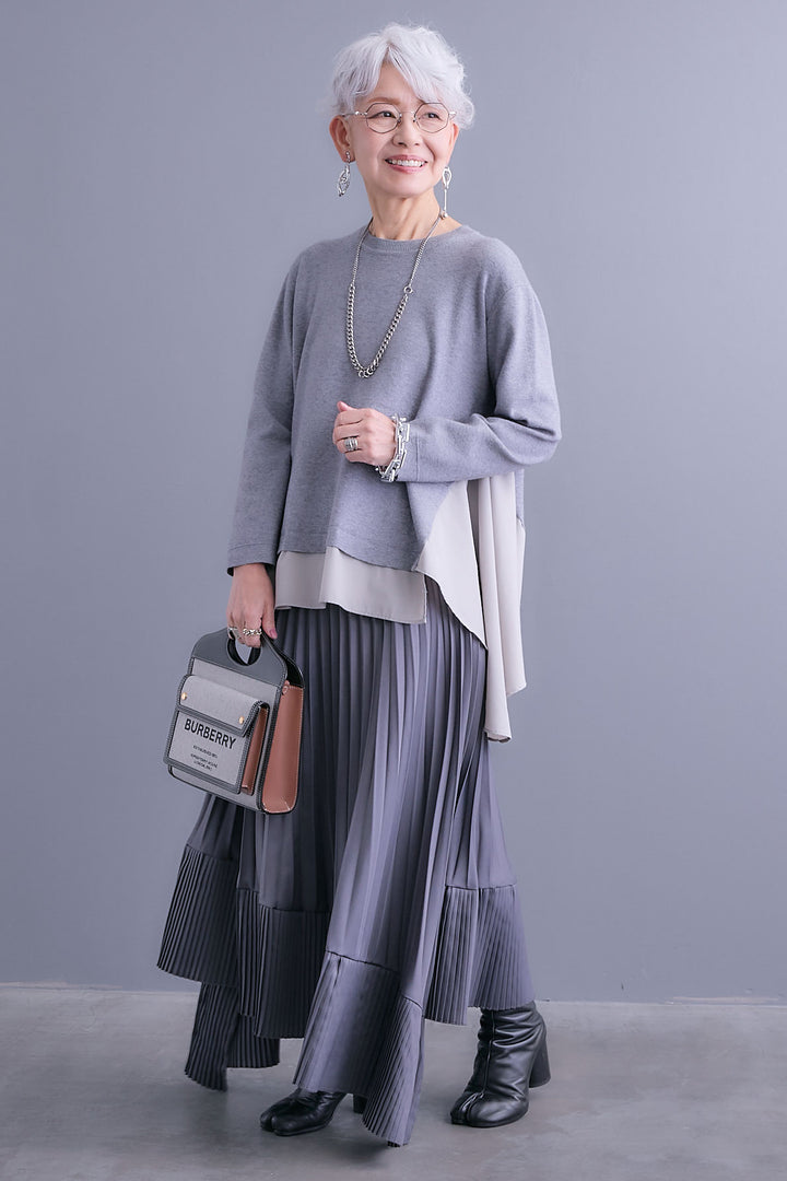 【予約】アシンメトリードレープレイヤードニット