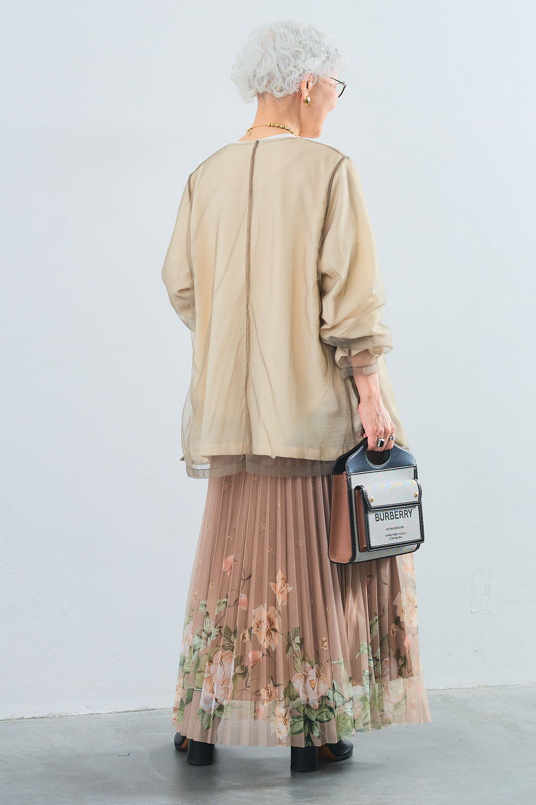 【SET】アシンメトリーロンT+チュールレイヤードノーカラージャケット+シアーフラワープリーツスカート(3set)