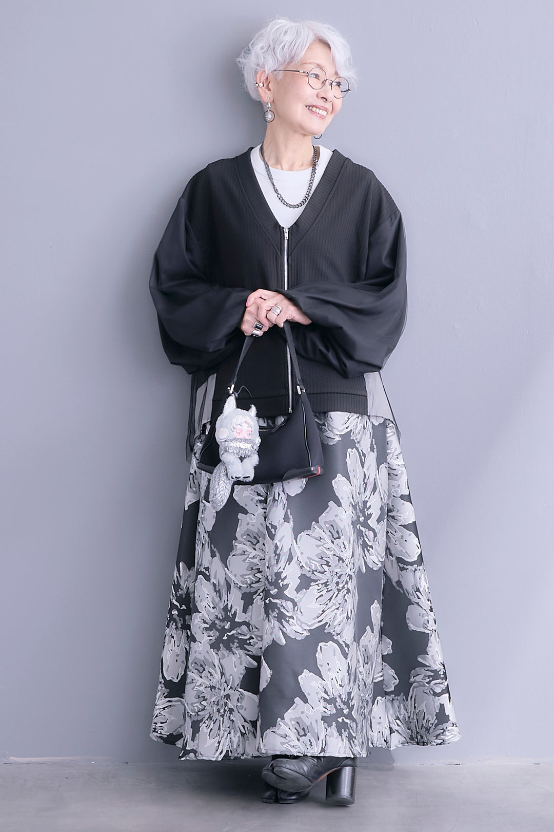 【予約】シルバーフラワージャガードフレアスカート