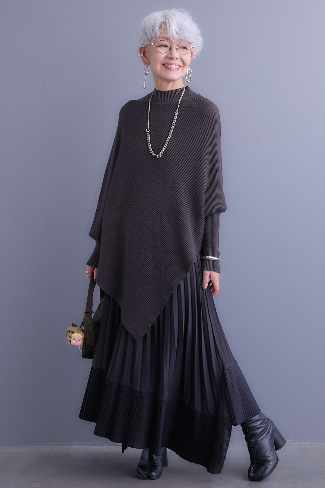 【新色追加】【SET】アシンメトリーオーバーニット+アシンメトリープリーツスカート(2set)