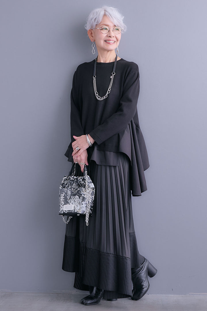 【予約】アシンメトリードレープレイヤードニット