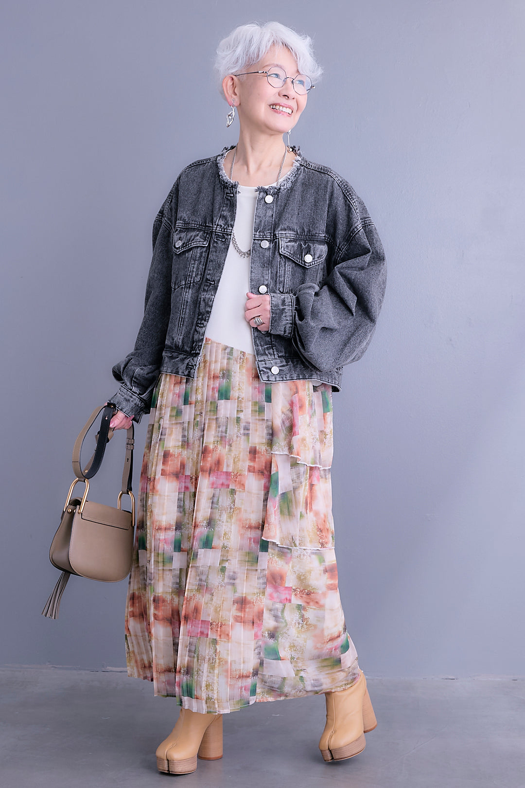 【予約】アシメフラワープリーツドッキングワンピース