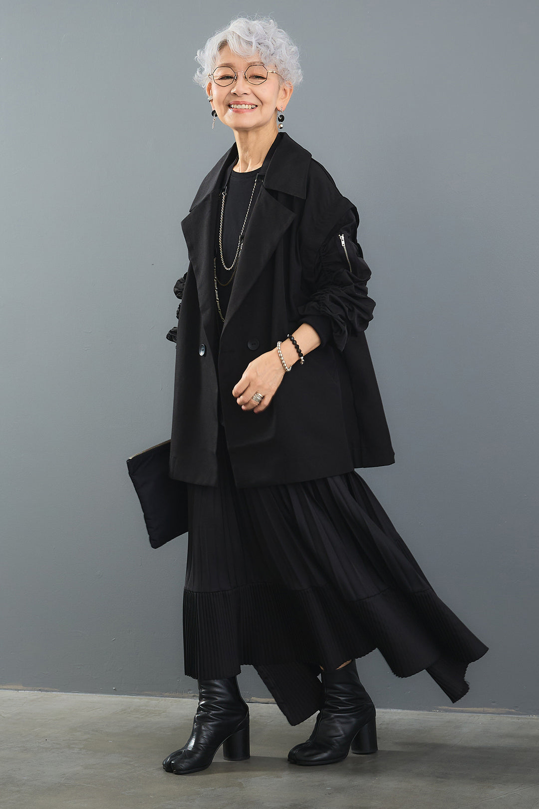 【SET】アシンメトリーロンT+シャーリングMA-1ジャケット【2WAY】+アシンメトリープリーツスカート(3set)