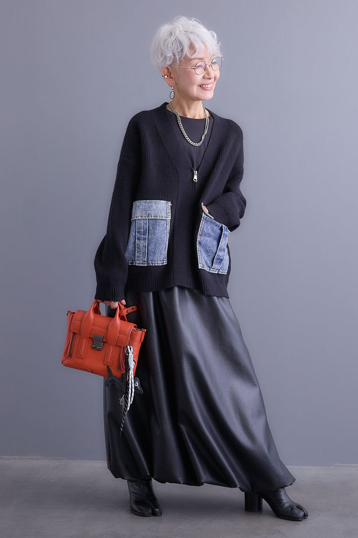 【予約】デニムポケットZIPニットカーディガン