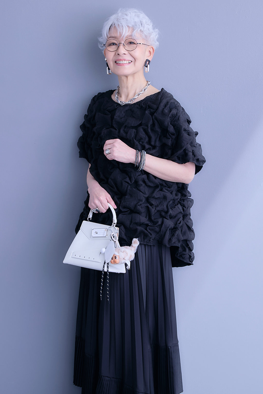 【SET】マトラッセボリュームフリルトップス+アシンメトリープリーツスカート(2set)