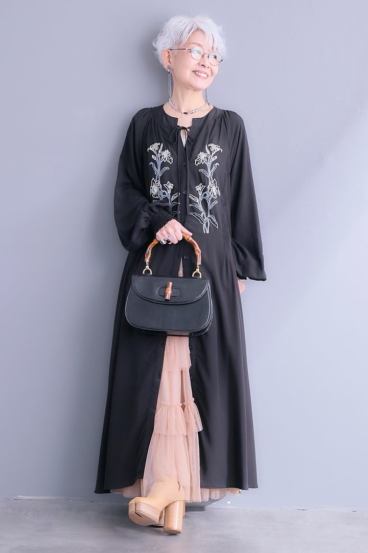 【予約】フラワーエンブロイダリーシャツワンピース