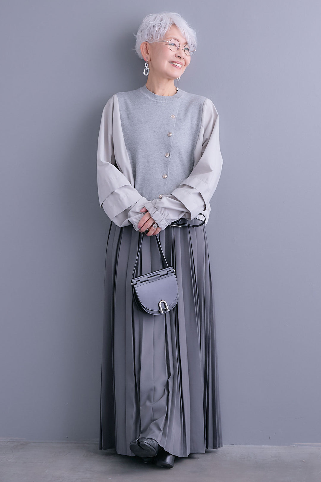 【予約】タックスリーブシャツニットコンビプルオーバー