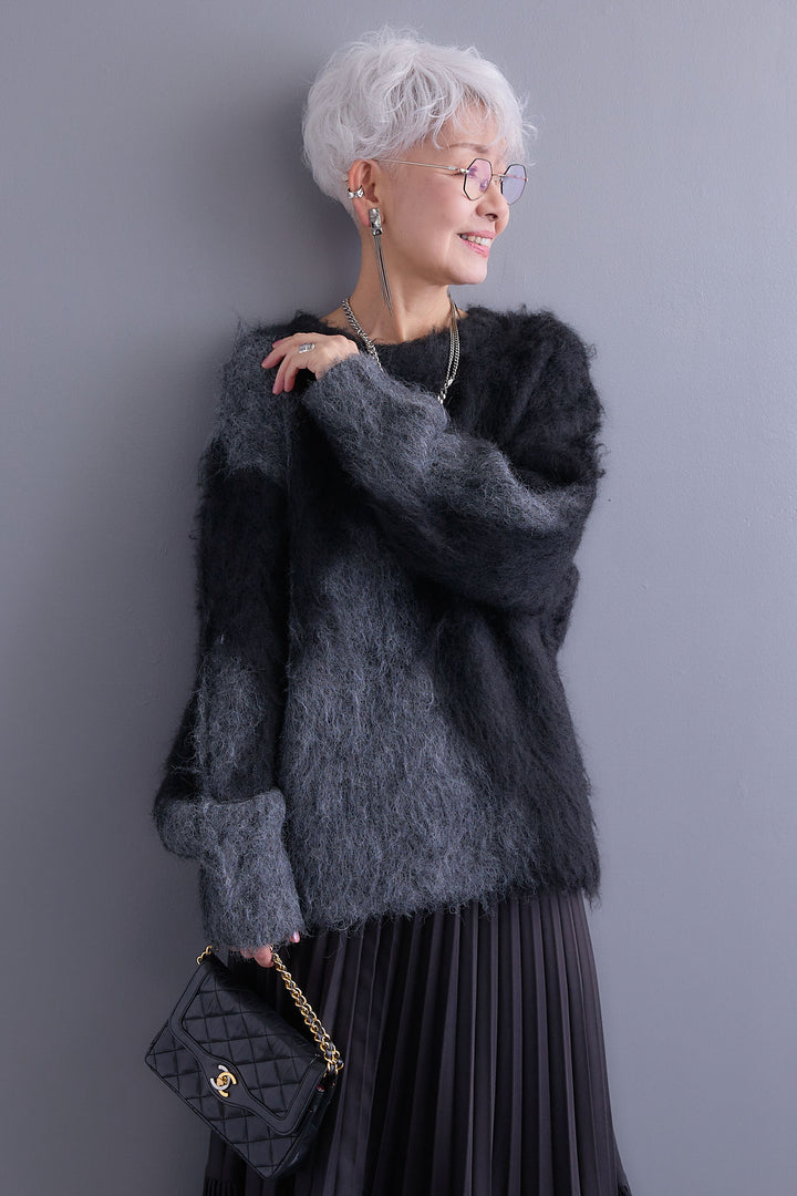 【予約】ミックスヤーンインターシャブロッキングニット