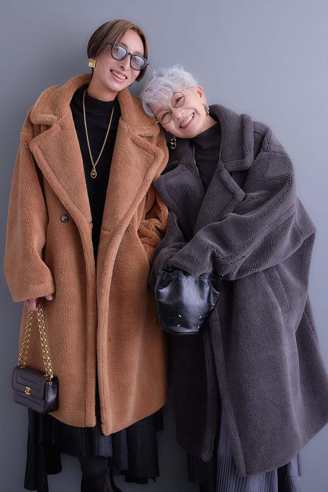 【SET】アシンメトリーオーバーニット+テディボアロングコート+アシンメトリープリーツスカート(3set)