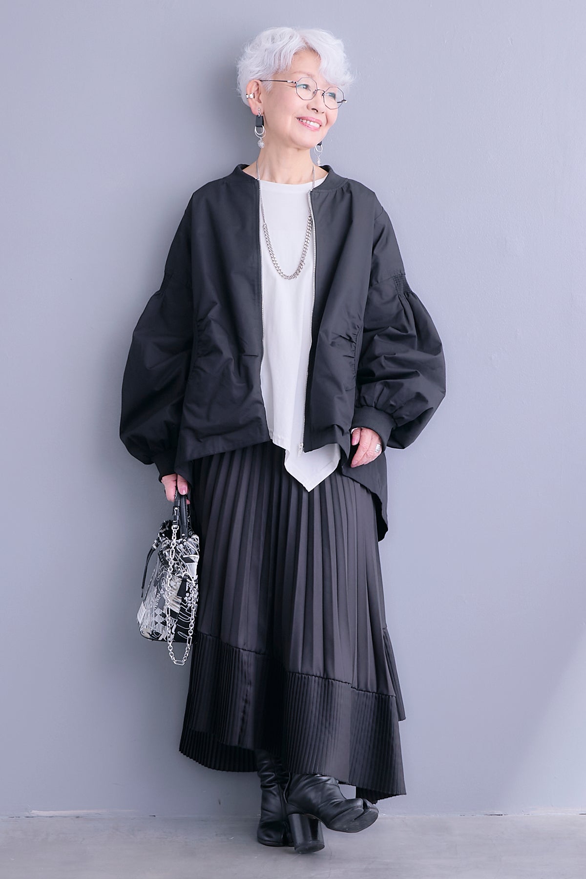 アシンメトリーロンT、プリーツスカート、ノーカラーデニムジャケット3set 1月 21日(wed) 14:00まで期間限定コレクション – AIJAN