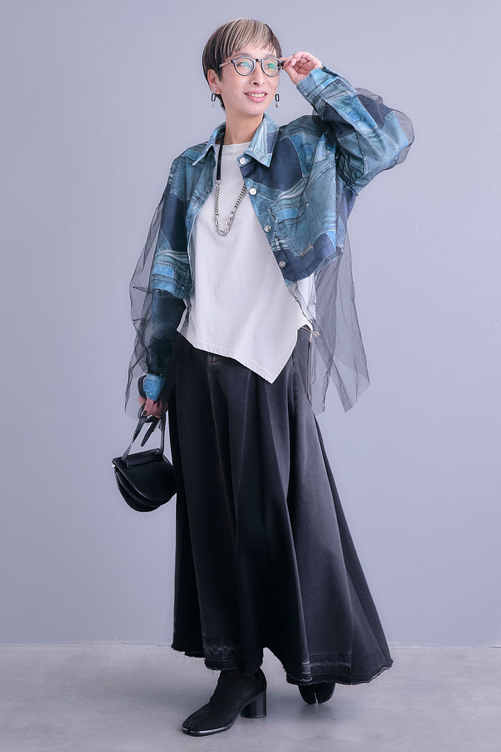 【予約】デニムグラフィックチュールレイヤードシャツ