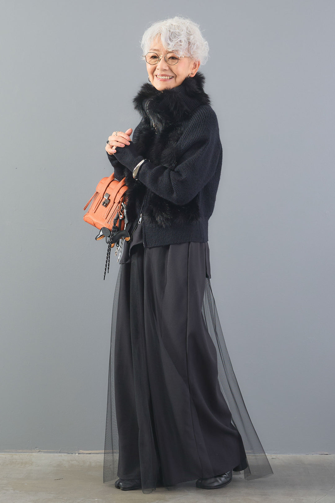 【SET】アレンジネックファーZIPニット+アシメチュールレイヤードワイドパンツ(2set)