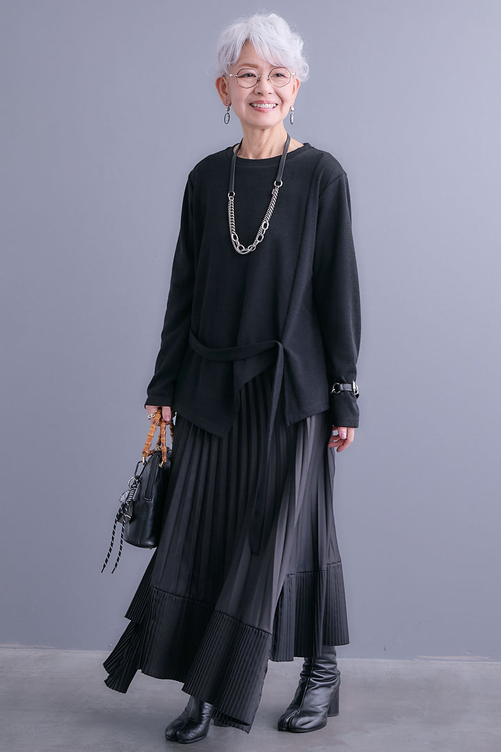 【予約】ウエストベルトアシンメトリーニットトップス