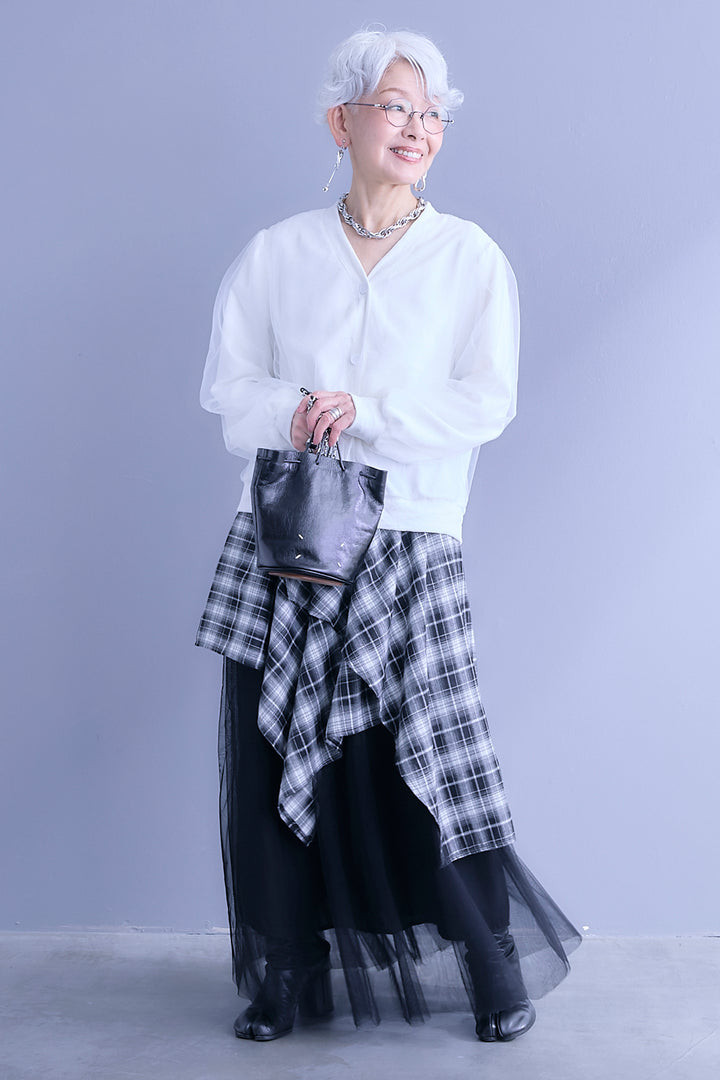 【予約】チュールレイヤードVネックカーディガン
