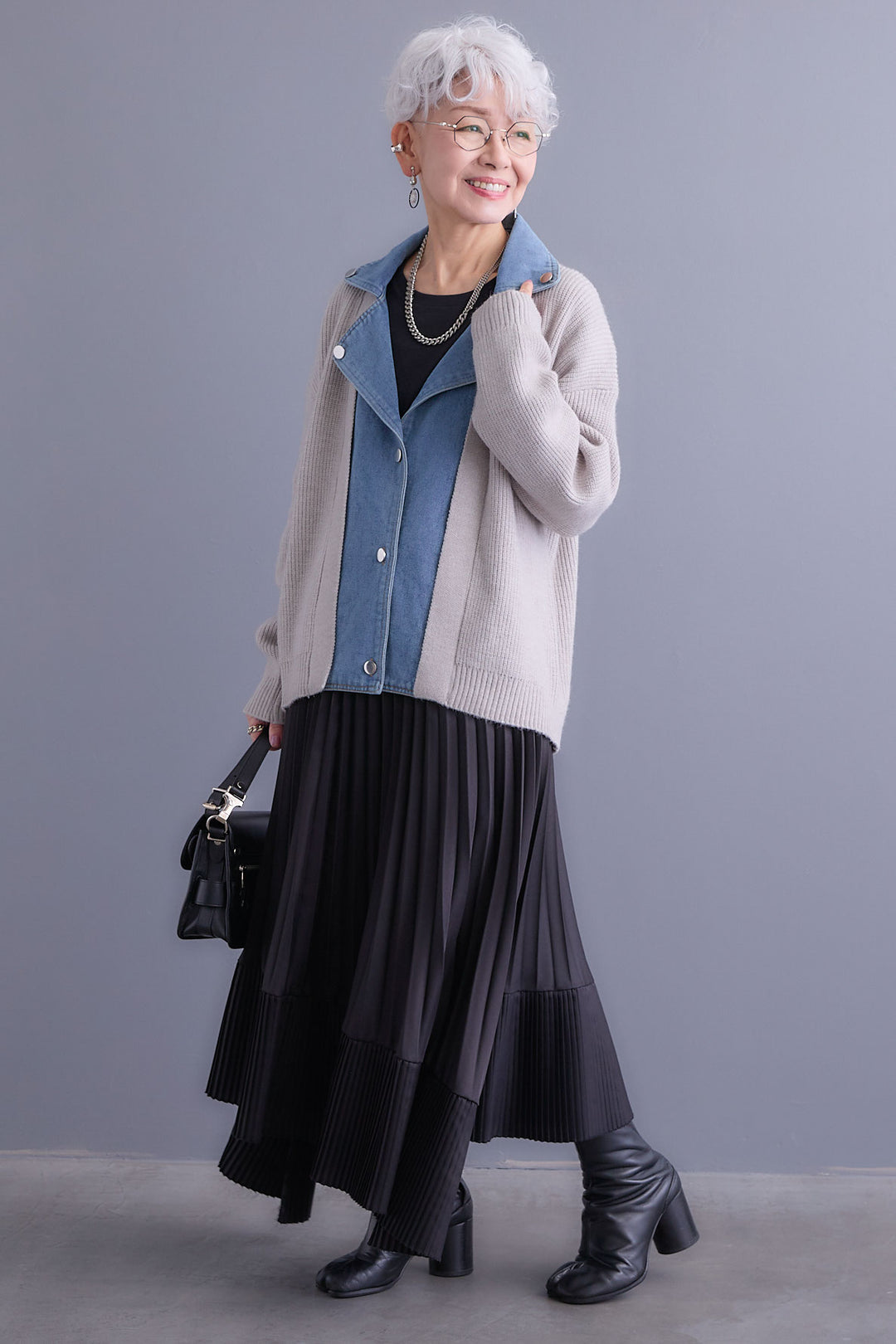 【予約】デニムライダースニットカーディガン