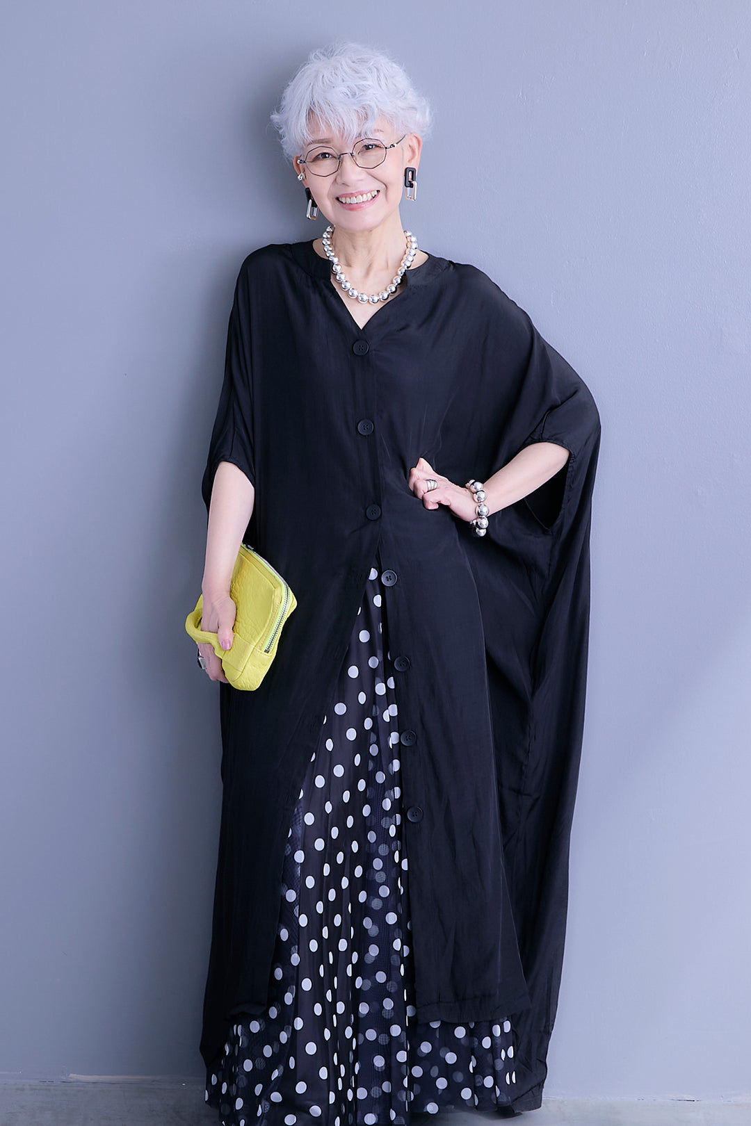 【SET】ドルマンルーズシャツワンピース+ドットチュールフレアスカート(2set)