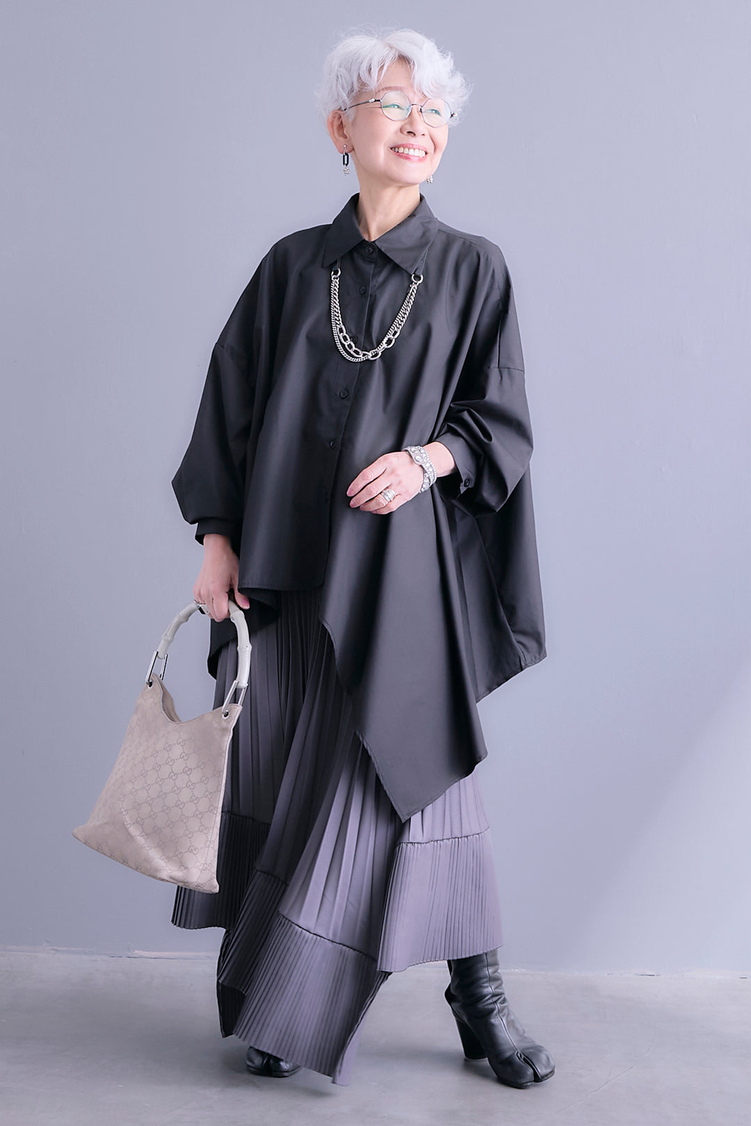 【SET】アシンメトリーロングシャツ+アシンメトリープリーツスカート(2set)