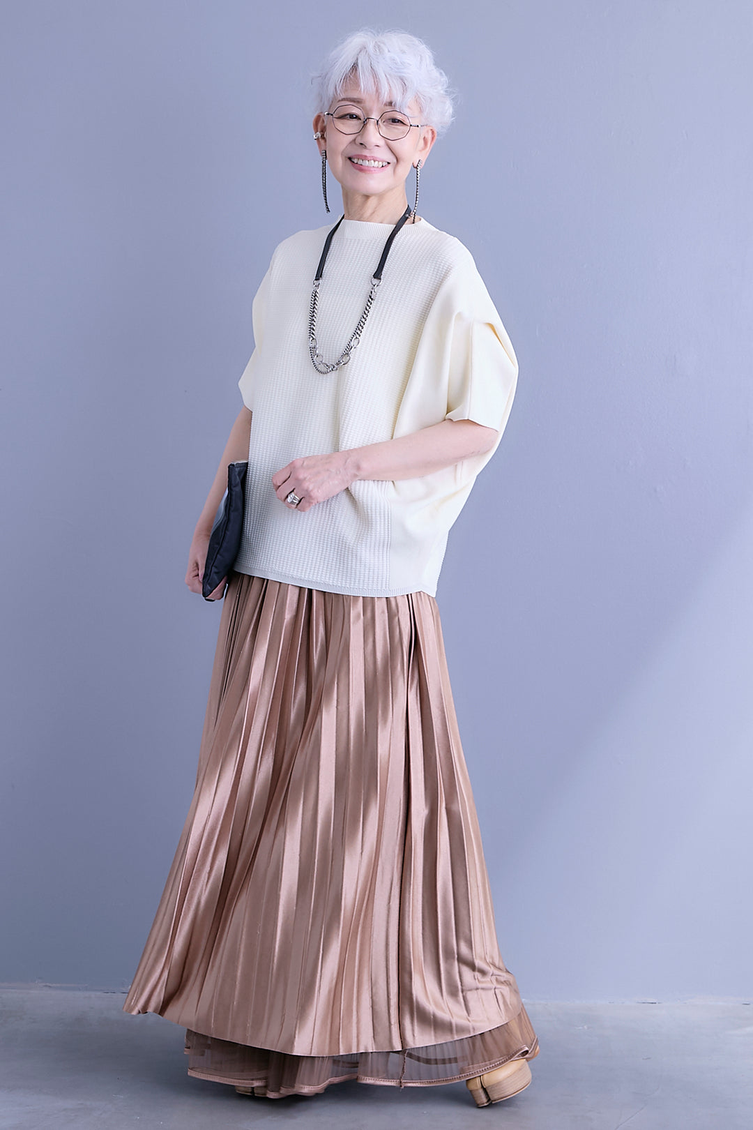 【SET】アップスリーブニットプルオーバー+2WAYラメサテンプリーツ×シアーティアードチュールスカート(2set)