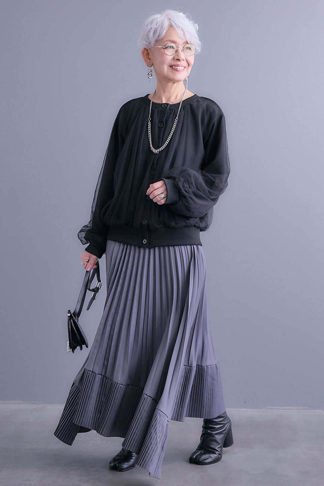 【予約】ノーカラーチュールレイヤードカーディガン