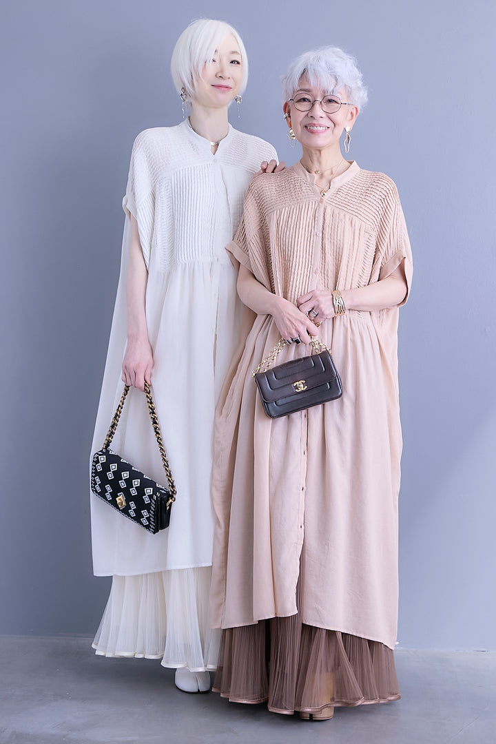 【SET】モスコットンピンタック×ハシゴレースワンピース+2WAYラメサテンプリーツ×シアーティアードチュールスカート(2set)