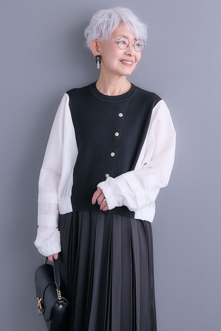 【予約】タックスリーブシャツニットコンビプルオーバー