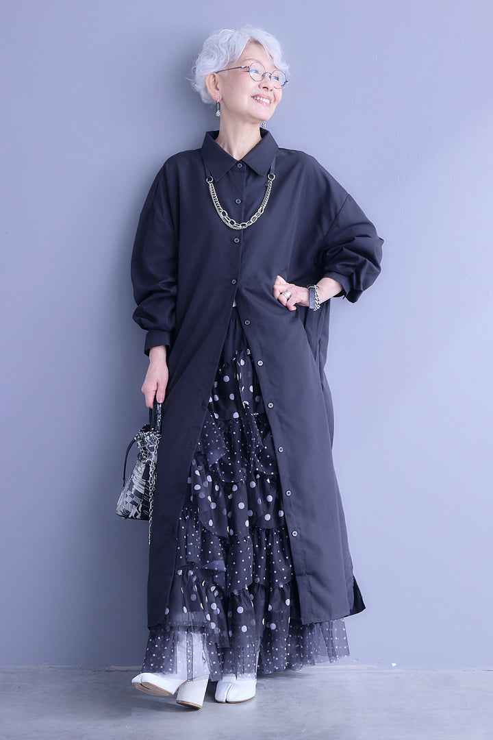 【予約】バックワイドプリーツシャツワンピース