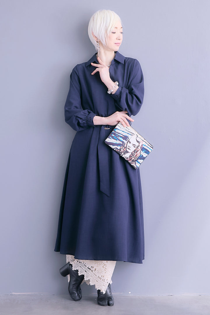 【SET】スキッパーカシュクールシャツワンピース+ケミカルレースパンツ(2set)