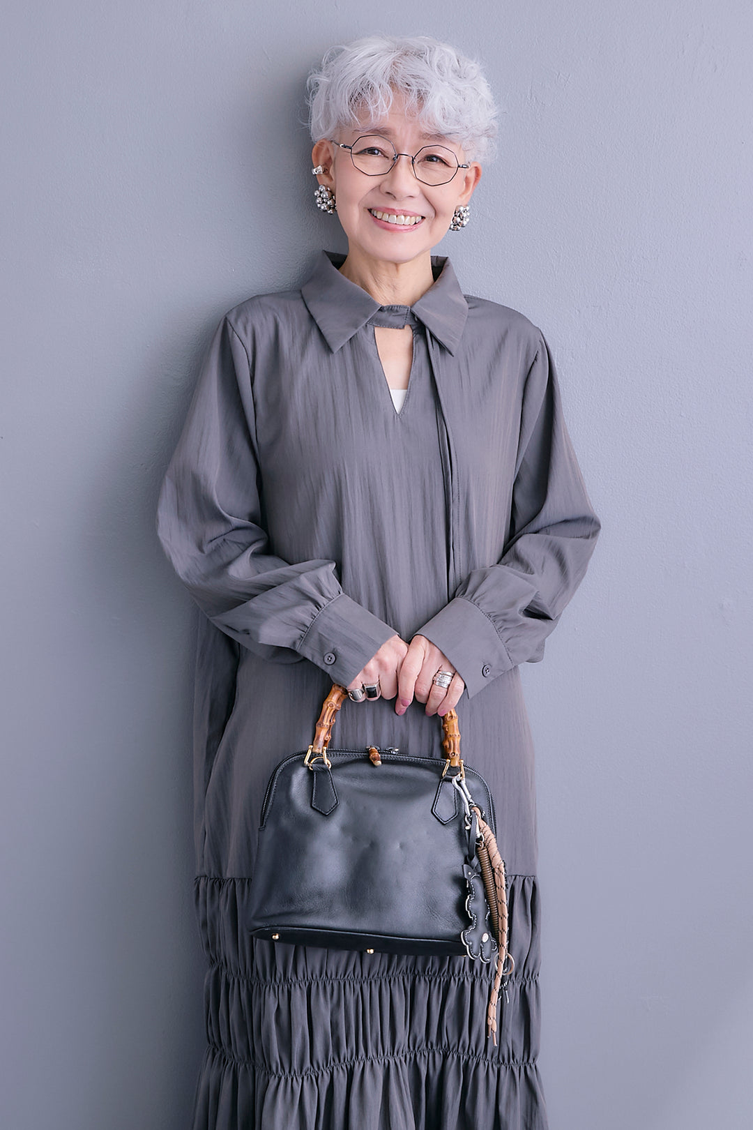 【予約】コードキーネックシャーリングデザインワンピース