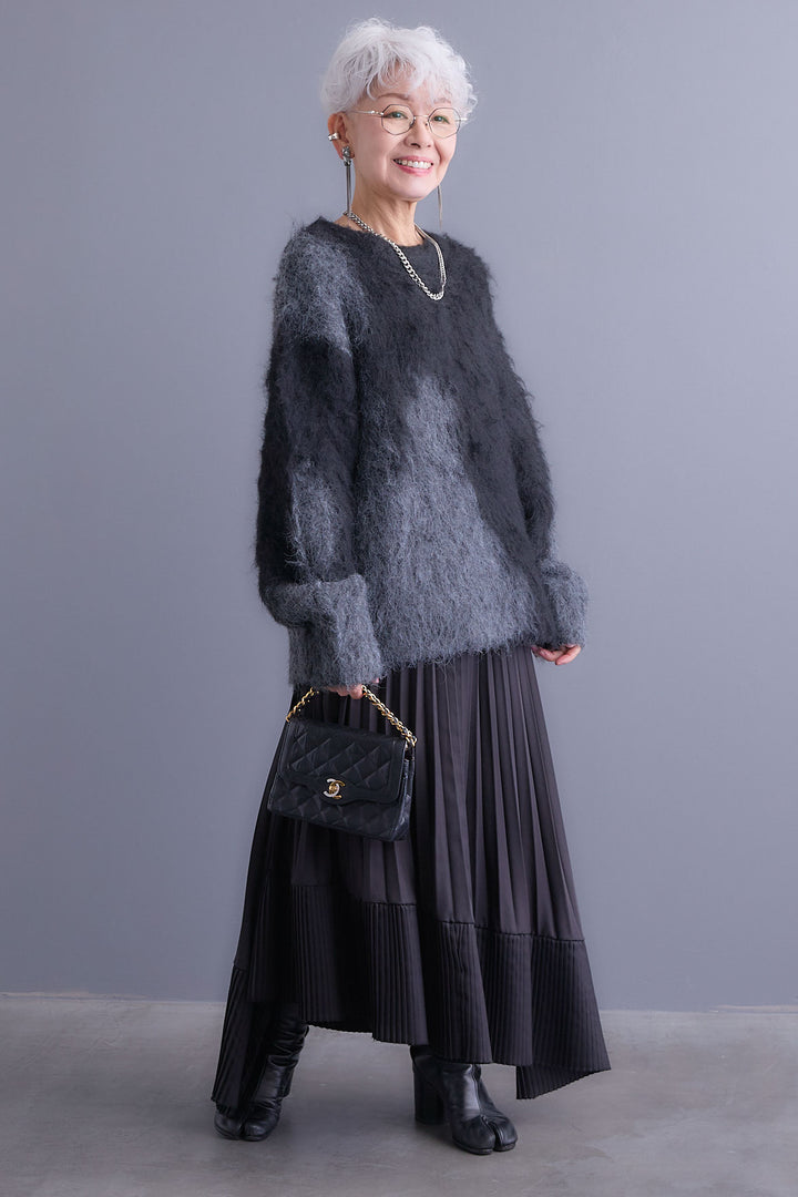 【予約】ミックスヤーンインターシャブロッキングニット