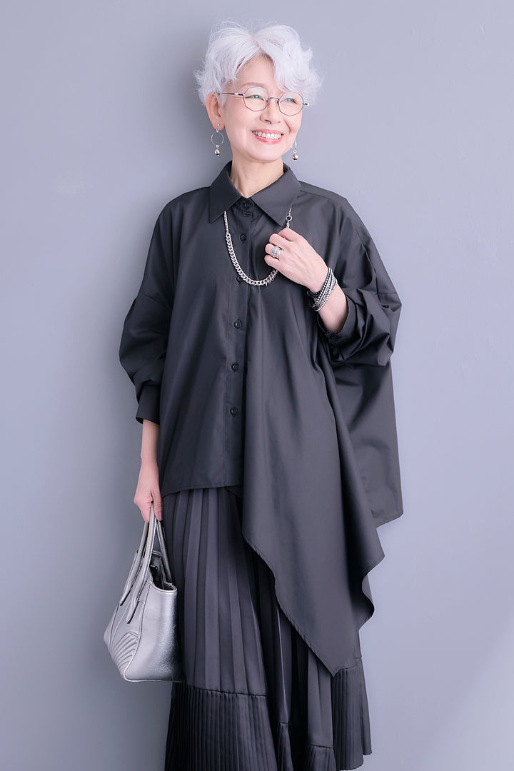 【SET】アシンメトリーロングシャツ+アシンメトリープリーツスカート(2set)