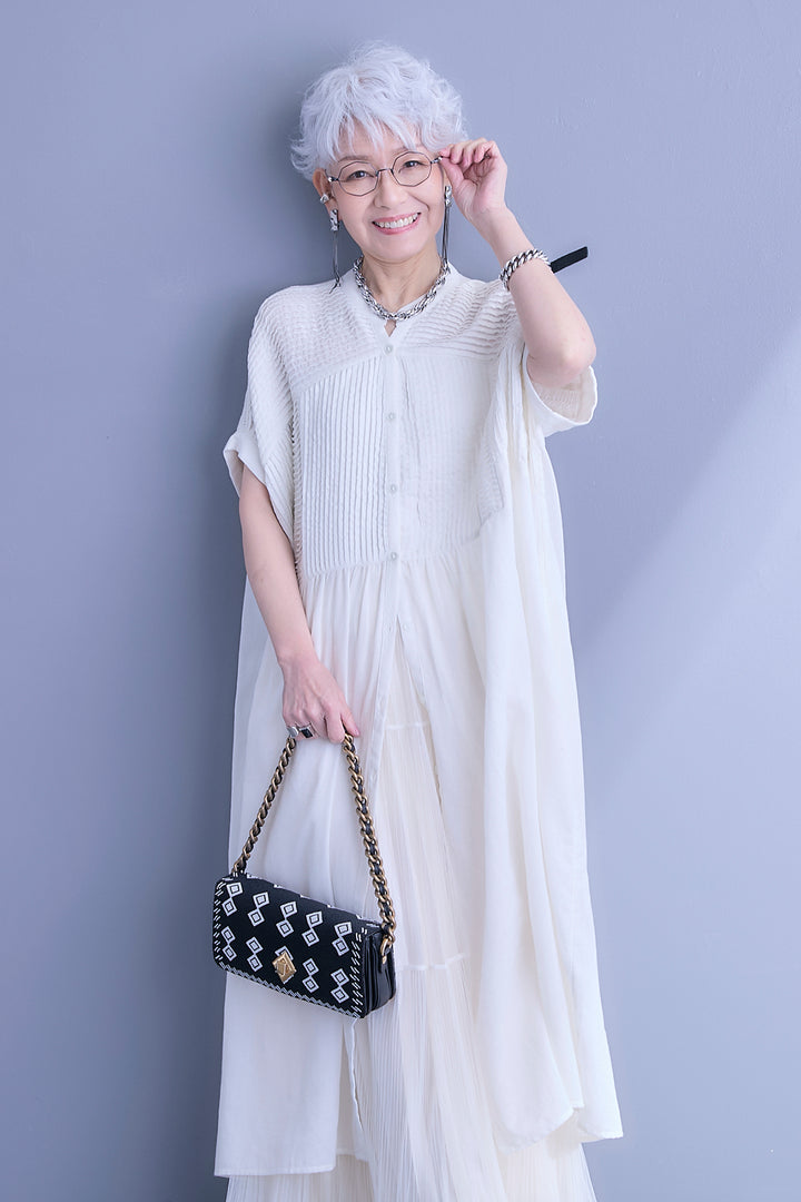 【SET】モスコットンピンタック×ハシゴレースワンピース+2WAYラメサテンプリーツ×シアーティアードチュールスカート(2set)